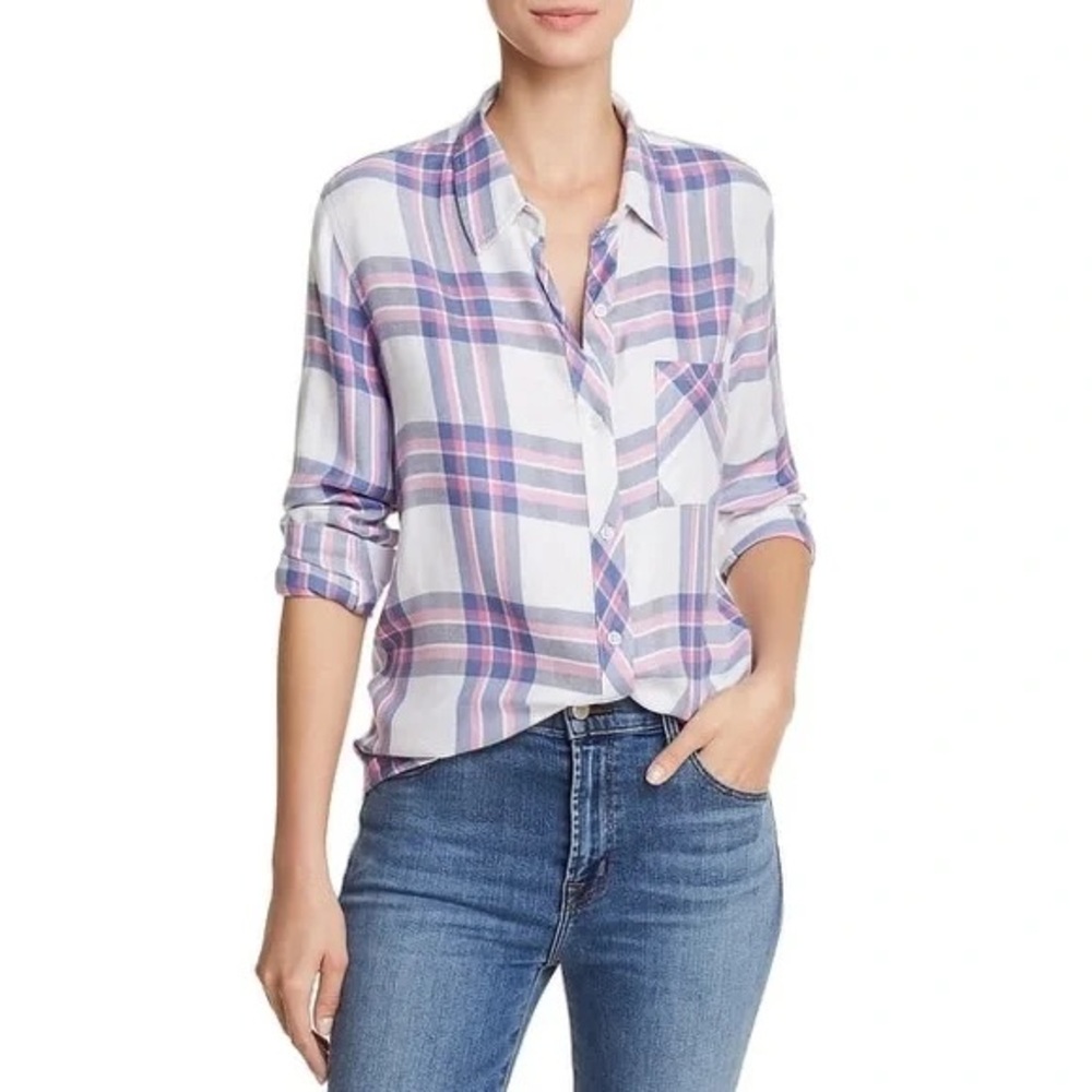 Rails Plaid Button-Up Shirt - Pink and White